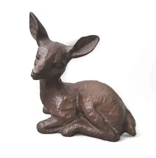 VTG Reclining Fawn Deer Carved Pecan Shell Resin 1980's Red Mill Mfg Co. Gift