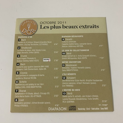 Diapason Magazine D'OR CD Sampler 2011 Editions Import Classical Rare - Picture 9 of 12