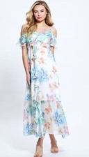 GUESS White/ Multi Colors Elide Fairy Chiffon Maxi Sleeveless Dress Size XL BNWT