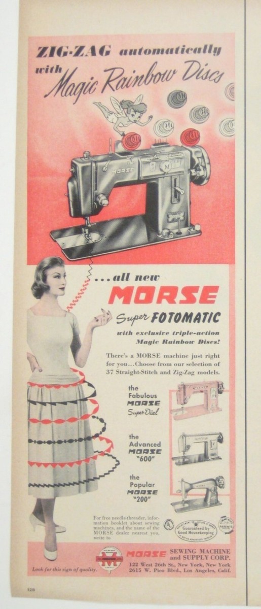 Vintage 1956 Morse Super Fotomatic Sewing Machine Print Ad Zig Zag