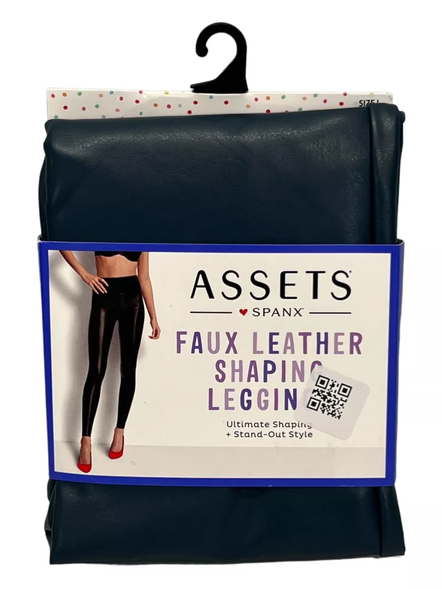 Assets by Spanx Faux Leather Shaping Leggings Womens Large Sea