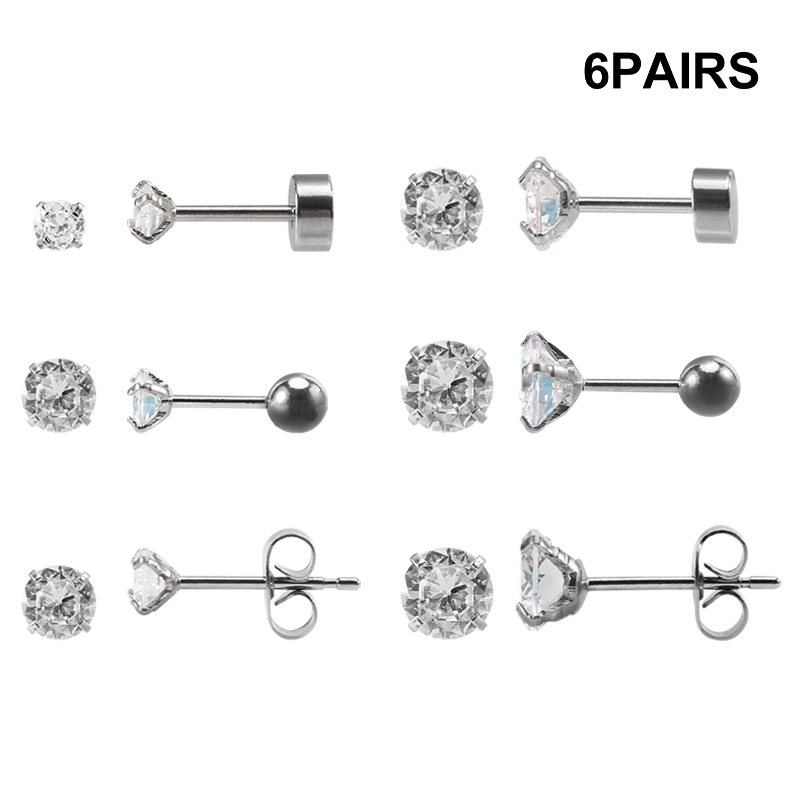 6pairs Girls Delicate Stainless Steel Stud Earrings For Women Piercing Flat Back eBay