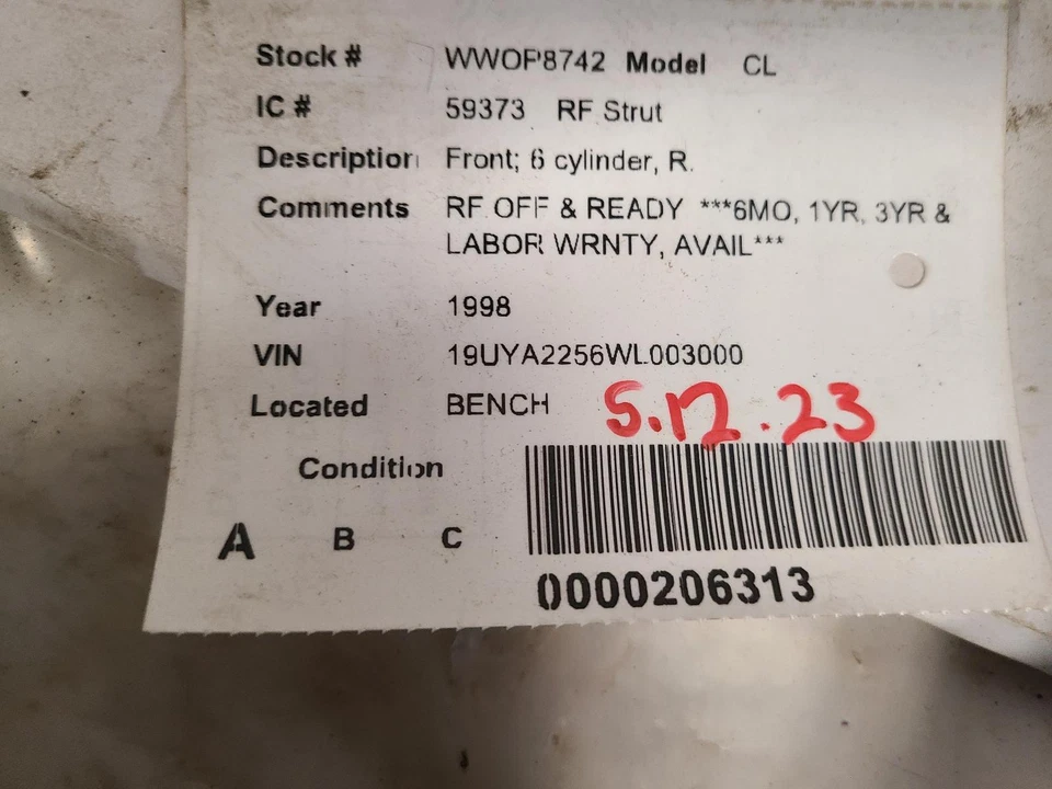 Used Front Right Suspension Strut fits: 1998 Acura Cl Front 6 cylinder Front Rig - Изображение 4 из 4