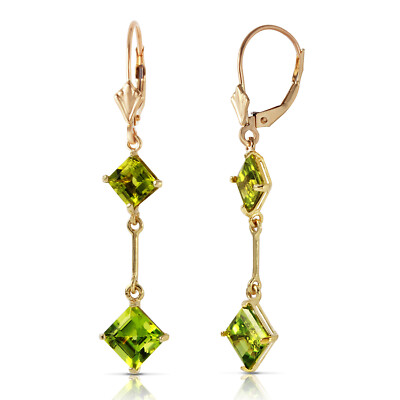 14K. MASSIVE GOLD LEVERBACK OHRRINGE MIT PERIDOTS (Gelbgold)