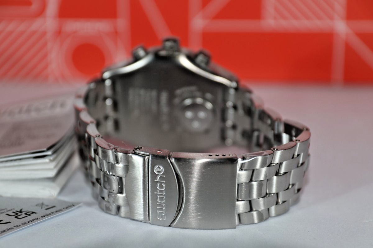 New Swiss Swatch Irony SILVER AGAIN Chronograph Date Steel Watch