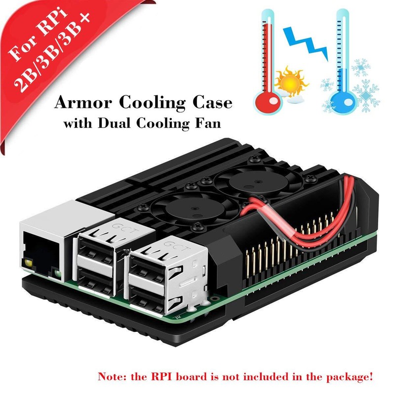Raspberry Pi 2B / 3B / 3B + Metal Case with Dual Fan, Built-in Cooler