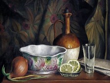 STILL LIFE WITH LEMON ONION R. Paresce Tile Mural Backsplash Art Marble Ceramic