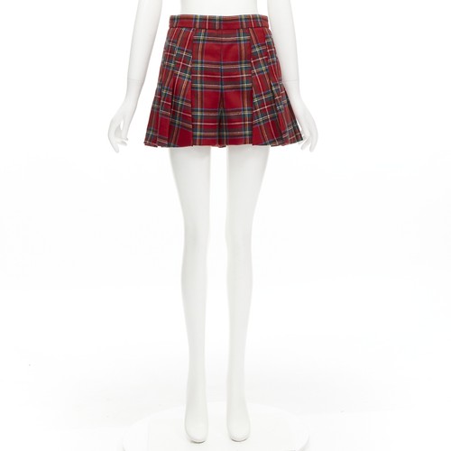 RED VALENTINO 100% virgin woo red tartan plaid high waist skorts IT38 XS - Picture 9 of 9