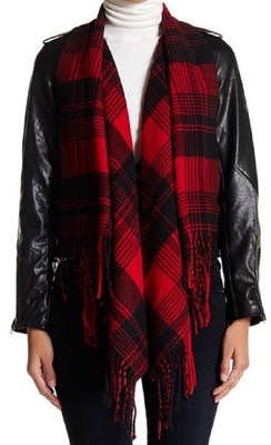  Jolt   Small   Vegan Black Leather Red Knit Drape Women Jacket Coat NEW  