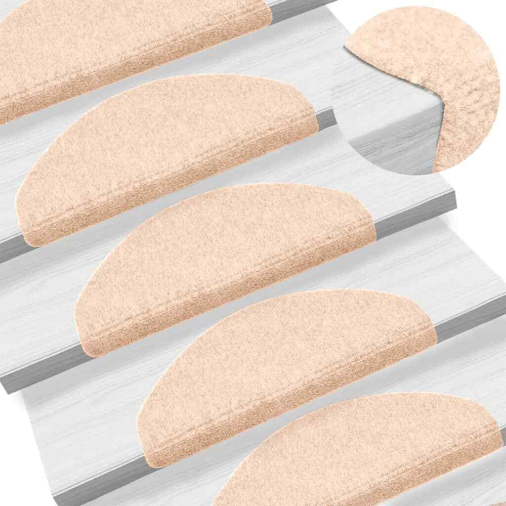 vidaXL 15 pcs Self-adhesive Stair Mats Needle Punch 65x21x4 cm Cream