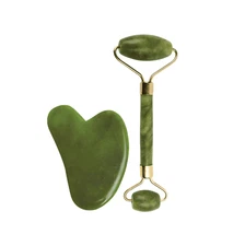Jade Gua Sha Board & Roller Set - Natural Beauty Facial Massager for Face & Neck