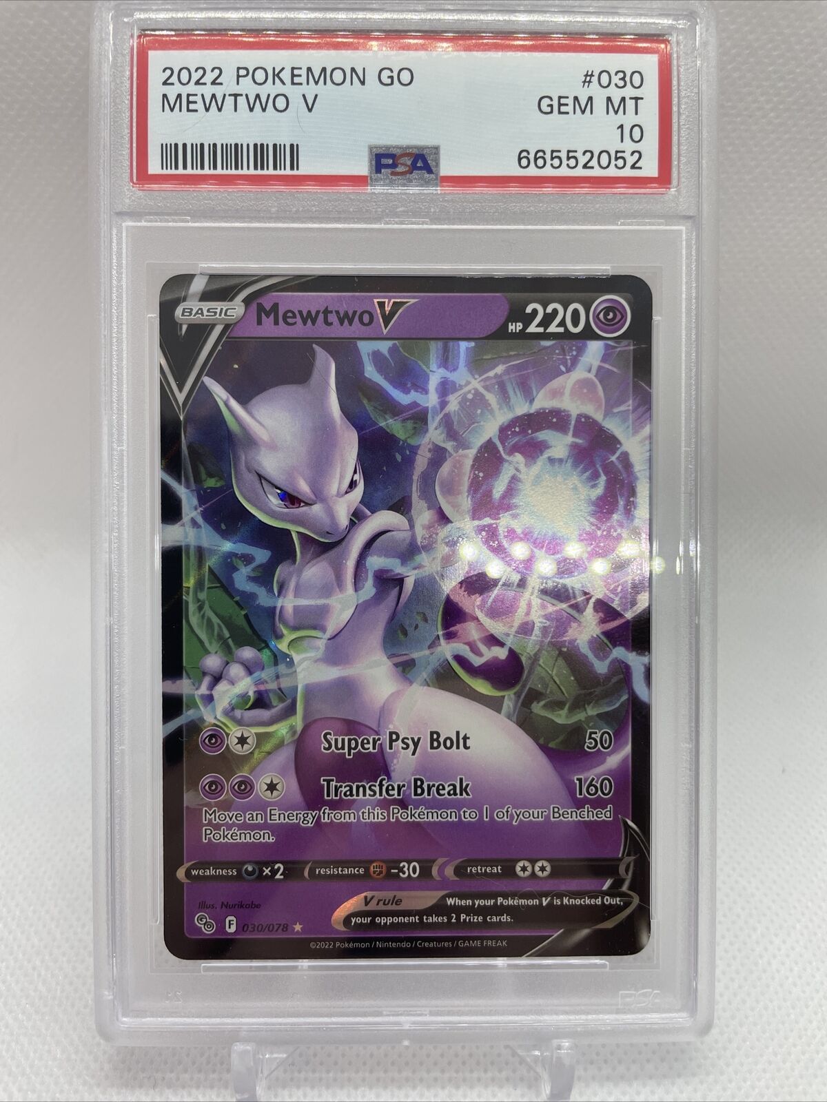 2022 Pokémon GO TCG Mewtwo V 030/078 Holo Ultra Rare PSA 10 GEM MINT