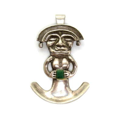 Großer Silber Anhänger 900 Silber BOLIVIA Maya Inka Südamerika Azteke Farbstein