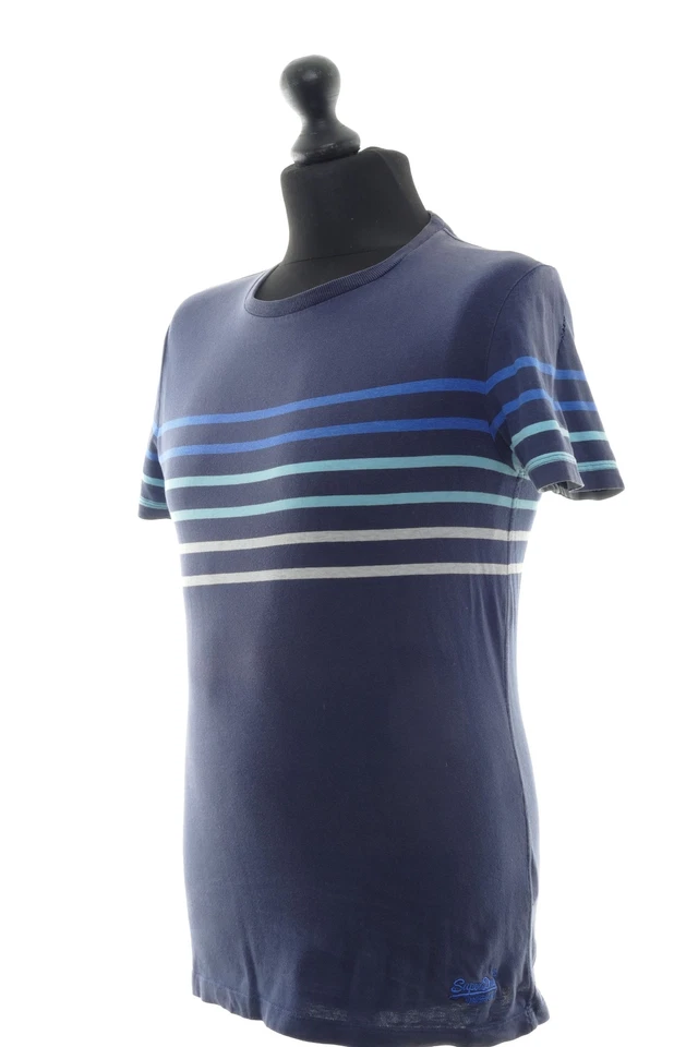 Superdry Herren T-Shirt S blau dunkelblau gestreift Rundhals Jersey Baumwolle - Bild 3 von 4
