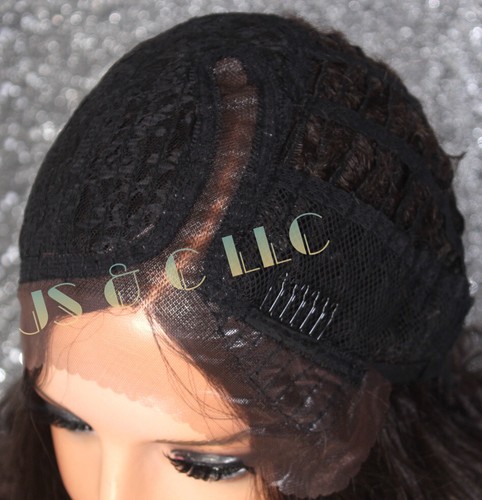 Echthaar Mischung Lace Front Perücke lang Hitze OK Monopart dunkelbraun RBPR 4 - Bild 8 von 8