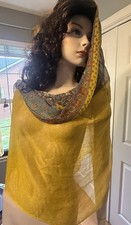Indian Scarf Shawl Yellow Paisley Boho Wrap Lightweight KAALAJAL NWT