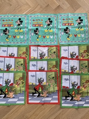USSR Vintage Cartoon Handkerchiefs Lot 12pc Mickey Mouse Wolf Hare Cotton