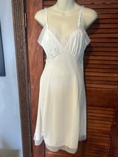 Vintage Ivory Nylon Slip Dress By Van Raalte Pinup Coquette Grunge Sz 34