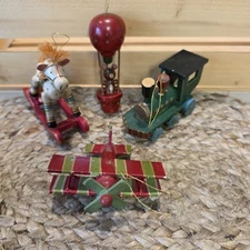 Russ Berrie & Co Christmas Ornaments Lot of 4 Hand Painted Wooden Horses Taiwan