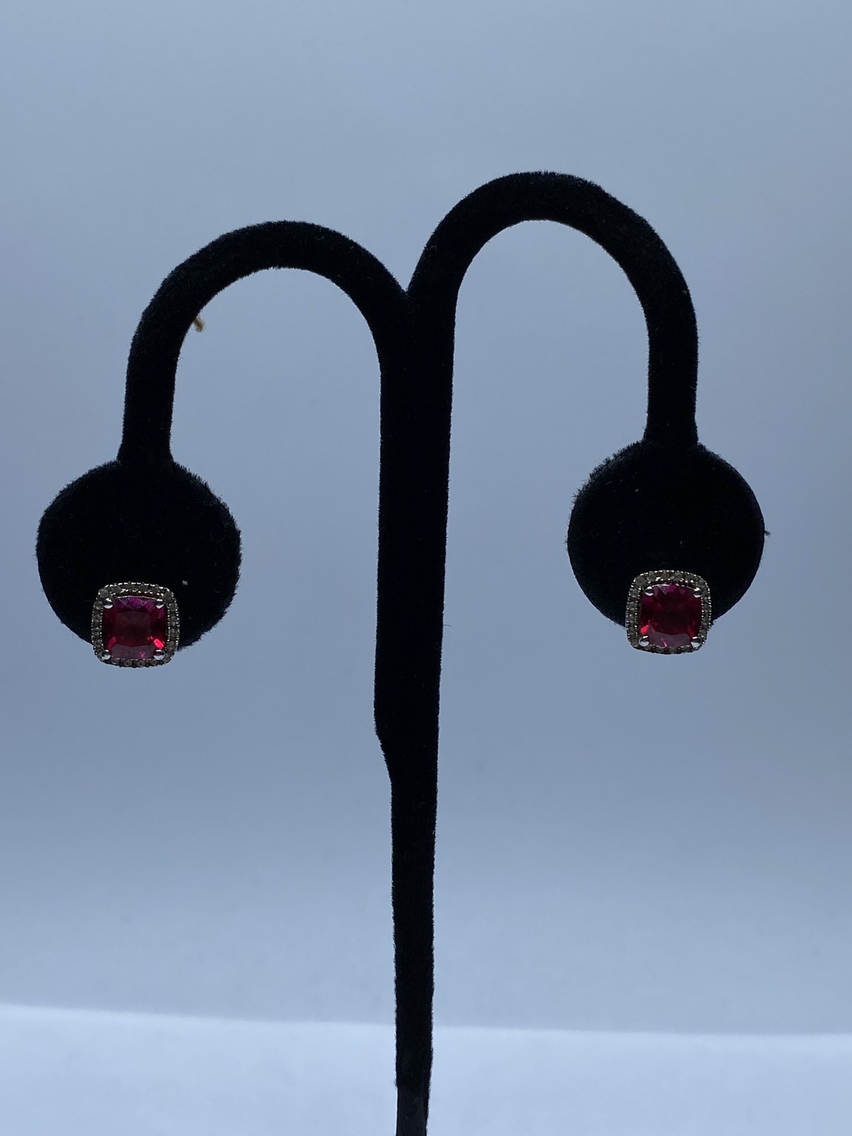 Sterling Silver Ruby Like Diamond Stud Earrings 2… - image 1