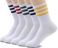 MK SOCKS Striped Crew Socks for Men and Women Retro Bold Stripe Cotton Tube S...