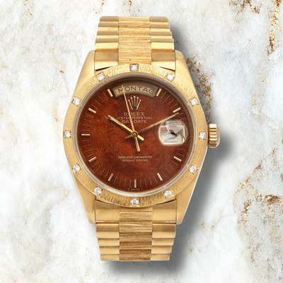 ROLEX DAY-DATE 18078 GELBGOLD 18K BORKE BARK FINISH 1982 FULL SET VINTAGE 36MM