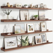 48 Inch Walnut Floating Picture Ledge Shelves Set of 4 Wall Decor Shelf