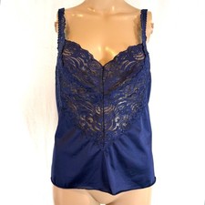 Vanity Fair Navy Blue Lace Satin Camisole Top Made in USA Sz US 38. VIntage