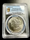 morgan silver dollar 1882 CC …. PCGS Genuine Cleaned Unc Detail … Beautiful Coin