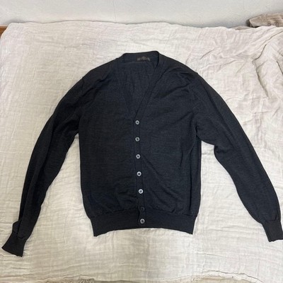 CORNELIANI Wool Silk V-Neck Cardigan Dark Gray Made in Italy Emblem