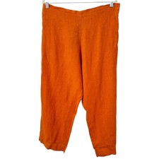 Bryn Walker Linen Pants Orange Pull On Cropped Straight Leg Size XL USA