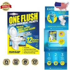 ONE FLUSH Septic Tank Treatment Packets - 1- Supply of  Bacteria & Enzyme Pac...