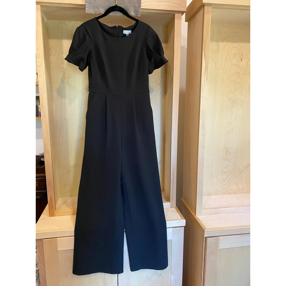 Calvin Klein black puff short sleeve wide leg jumpsuit  - Image 2 of 4