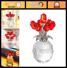 Handmade Red Rose Crystal Figurine with Vase - Bouquet Ornament Gift for Women,
