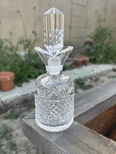 VINTAGE Crystal Perfume Bottle w Dauber FLAW 7.5” Tall x 2.5” Wide