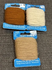 Design Works Craft Trim Yarn Lot Of 3 Each Is 20 Yards Natural, Brown, Tan