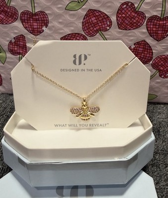 Bomb Party *BEE* Necklace Exclusive Bring Back Lab Pink Sapphire Gold Plated