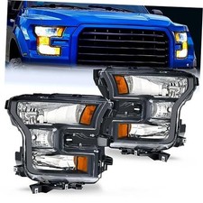 Headlight Assembly Compatible with 2015 2016 Black Housing Amber Reflector
