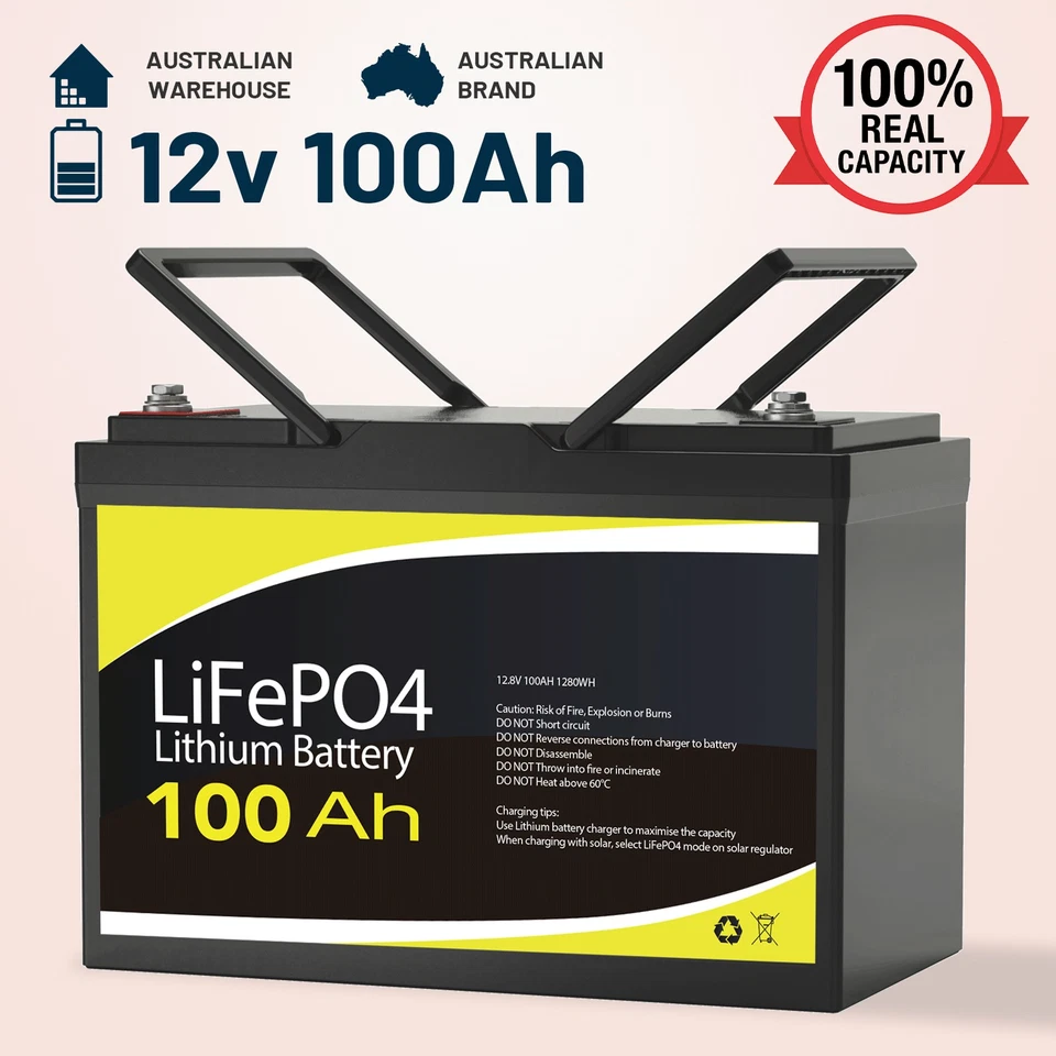 12V 100Ah LiFePO4 Battery Lithium Backup Power Bank Emergency RV Home Camping