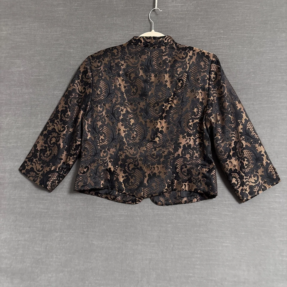 Blazer Jessic Howard 12 Petite Dorado Negro Floral Cóctel Noche Chaqueta Formal Foto 3 de 4