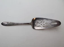 Vintage National Silver Co Rose & Leaf Pie Cake Knife Server  10” long