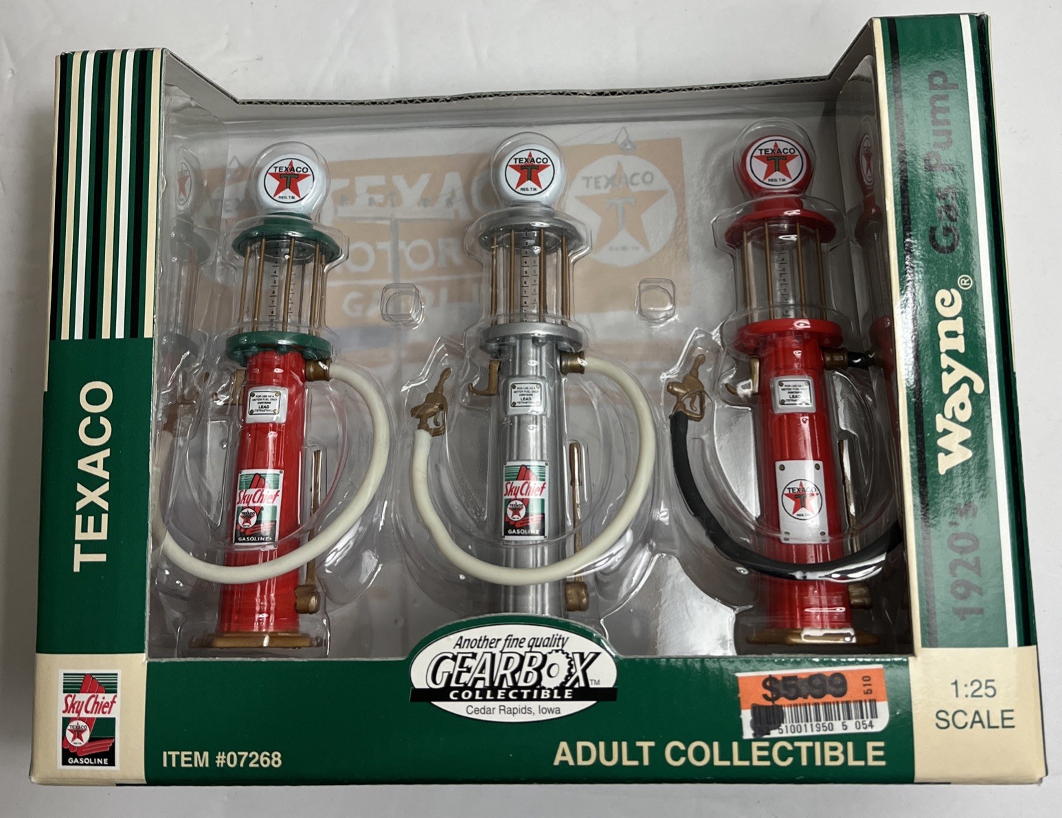 New In Box 1999 TEXACO GEARBOX 1920's WAYNE GAS PUMPS Set Of 3 Diecast 1:25 NIB