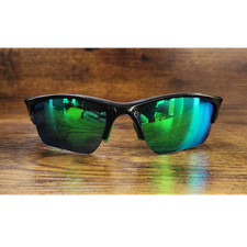 Oakley Half Jacket OO9144-25 Jade Green Polarized Mirrored Lenses Black Frame