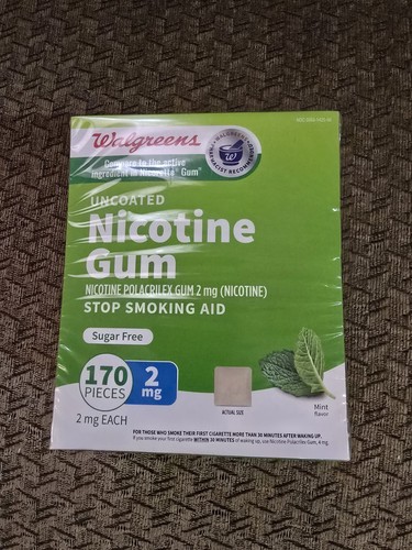 Walgreens Nicotine Gum 2mg 170 Ct Sugar Free Uncoated Mint Flavor Brand New