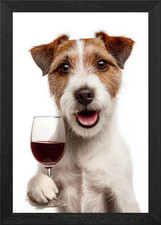 Parson Russell Terrier dog with Win Framed Wall Art Poster Canvas Print Picture