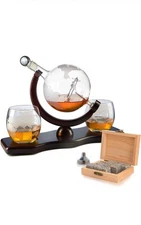 The Wine Savant Globe Decanter With 2 Glasses, Stand And Ice Rocks NEW!!!