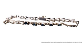 Vintage 10K White Gold Natural Single Cut Diamond Sapphire V Lnk Ladies Bracelet