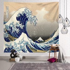 Japanese Wave Wall Hanging Tapestry Room Decor Aesthetic Wall Art Samurai Boho
