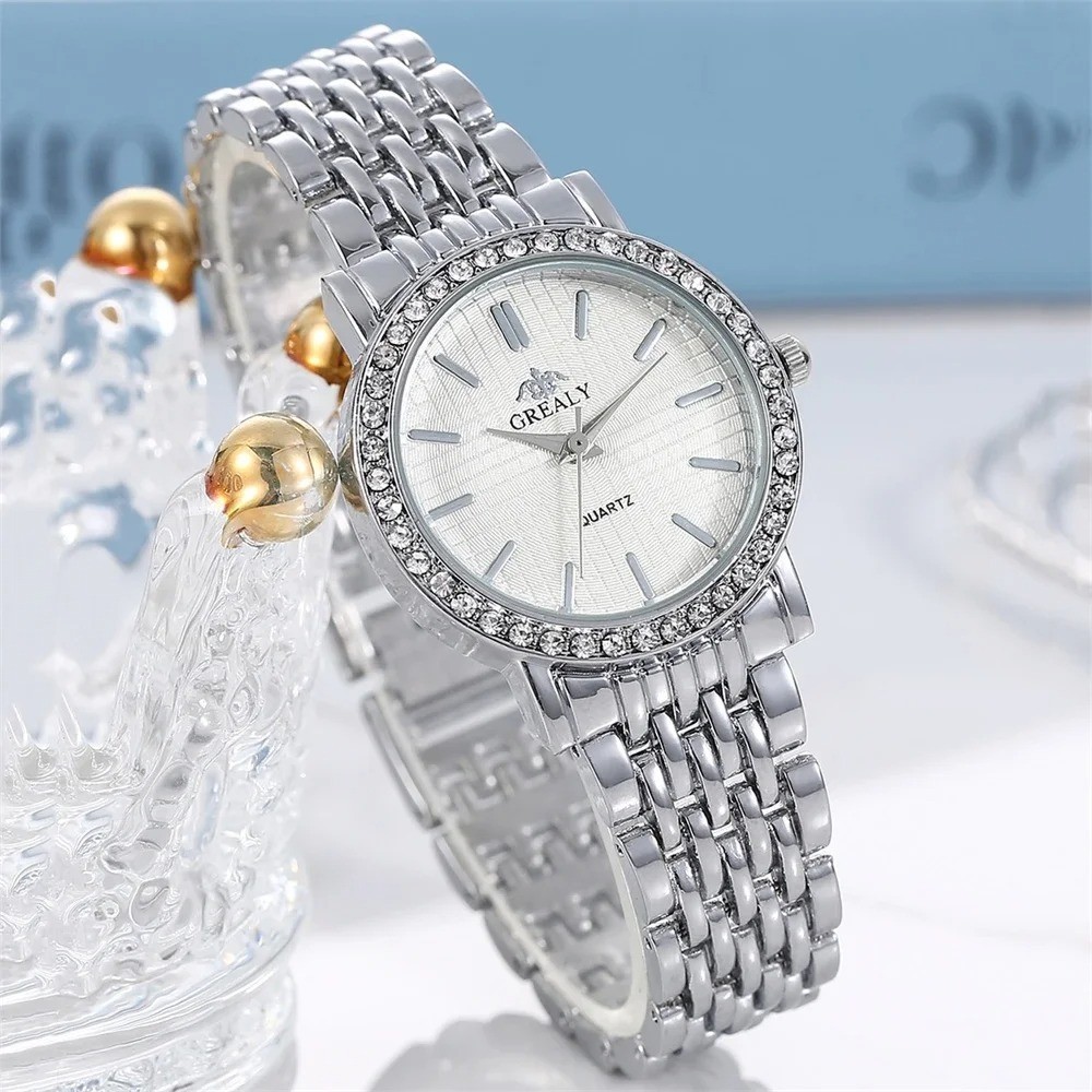Montre à quartz business mode homme avec cadran rond strass et bracelet acier noir
