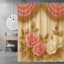 Elegant Floral Shower Curtain with Pink and White Roses
